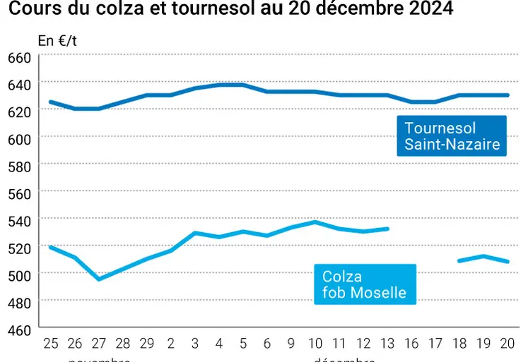 Graphique cours oléagineux français au 20 décembre 2024