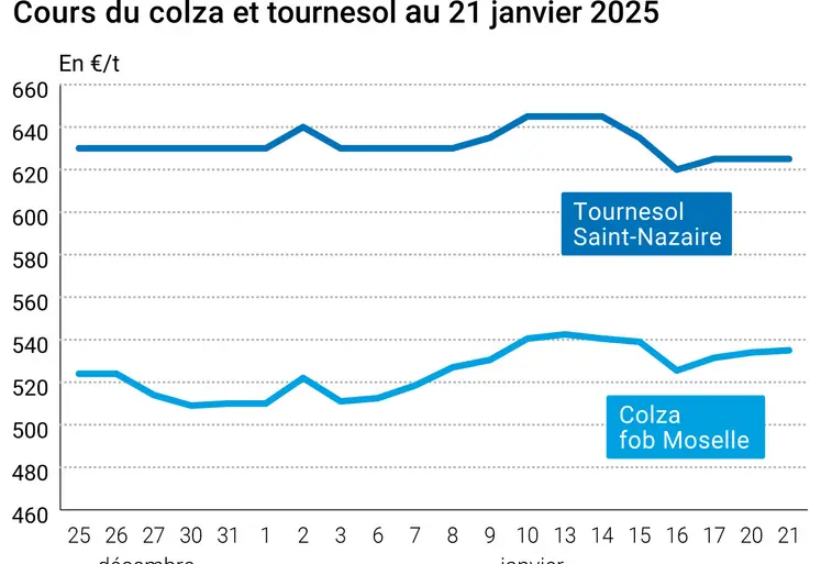 Prix du colza rendu Rouen et du tournesol rendu Saint Nazaire