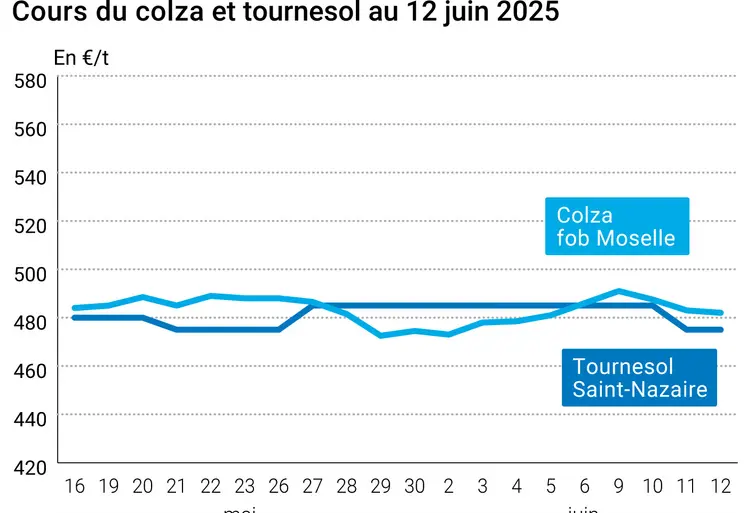 Graphique prix colza tournesol France au 12 juin 2025