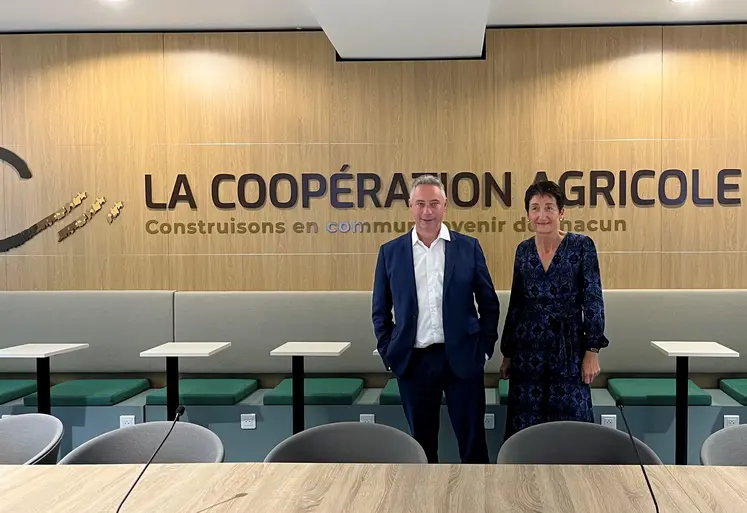 Antoine Hacard, président de La Coopération agricole - Métiers du grain et Catherine Matt, directrice