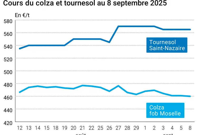 Prix du colza rendu Rouen et du tournesol rendu Saint Nazaire