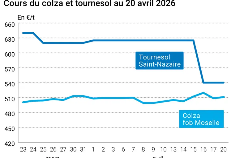 Graphique prix colza tournesol France au 20 avril 2026  