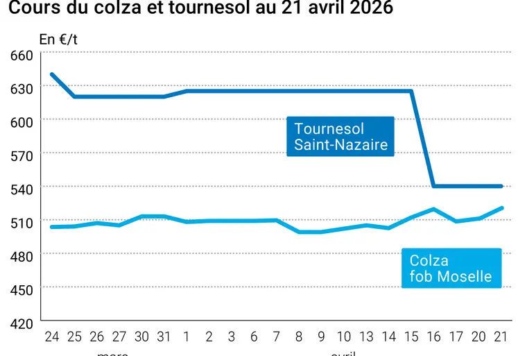 Graphique prix colza tournesol France au 21 avril 2026   