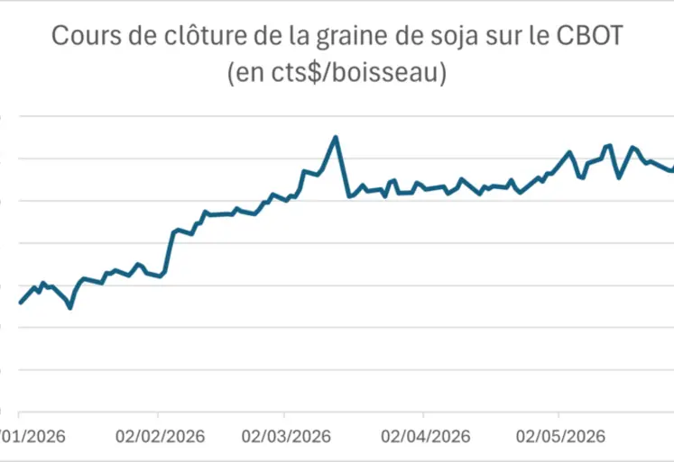 <em class="placeholder">Courbe des cours de la graine de soja coté sur le CBOT</em>