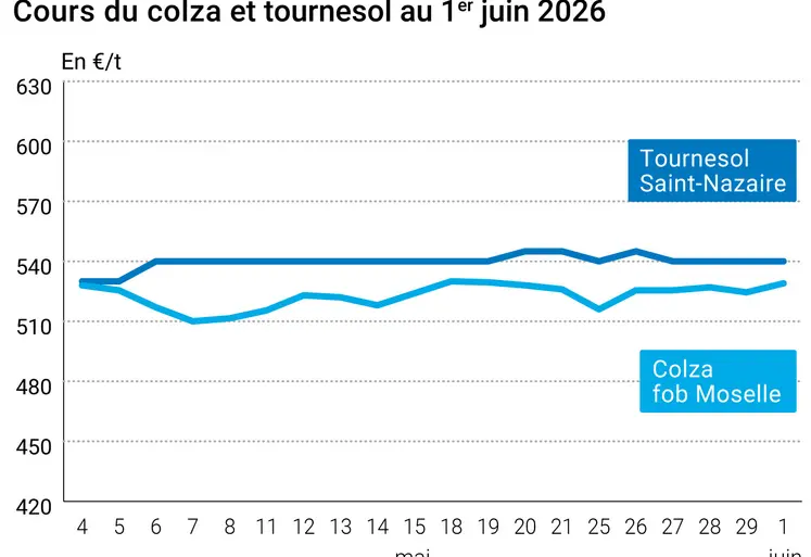 Graphique prix colza tournesol France au 1er juin 2026 