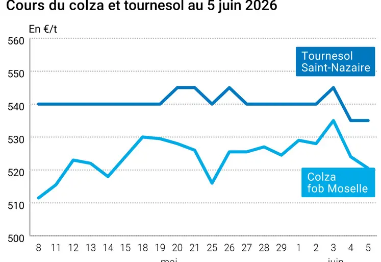 Graphique prix colza tournesol France au 5 juin 2026 