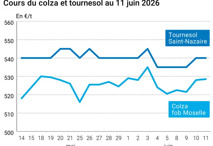 Graphique prix colza tournesol France au 11 juin 2026 
