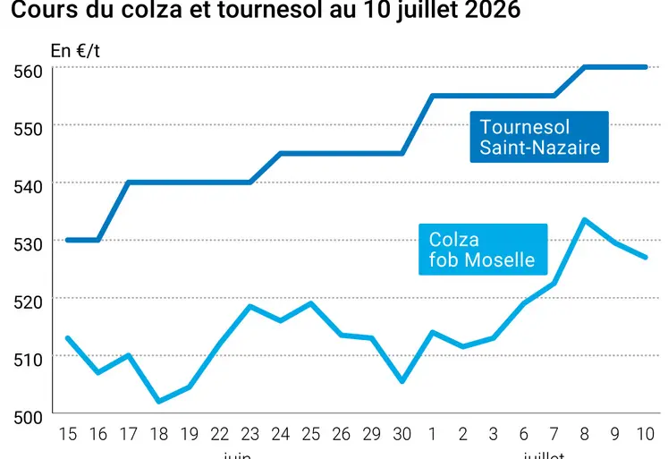 Graphique prix colza tournesol France au 10 juillet 2026 