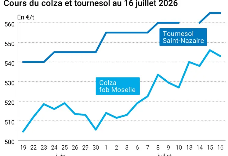 Graphique prix colza tournesol France au 16 juillet 2026