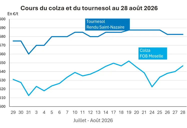 Graphique prix colza tournesol France au 28 août 2026 