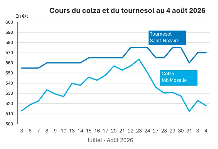 Graphique prix colza tournesol France au 4 août 2026 