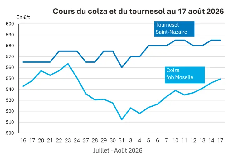 Graphique prix colza tournesol France au 17 août 2026 