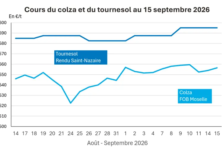 Graphique prix colza tournesol France au 14 septembre 2026