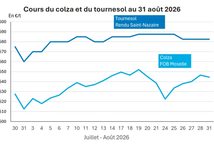 Graphique prix colza tournesol France au 31 août 2026 