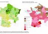 Deux cartes de France qui présentent les rendements du maïs 2025 par département et les écarts par rapport à la récolte 2024.