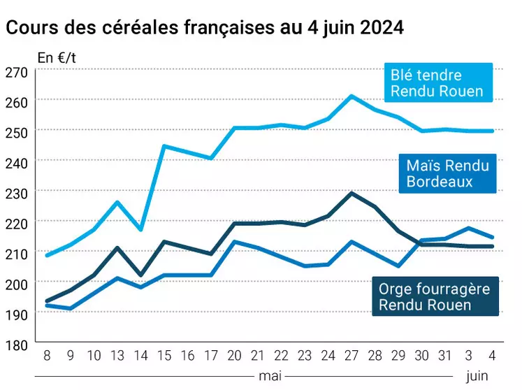 GRAPHiQUE : Cours des céréales françaises au 4 juin 2024