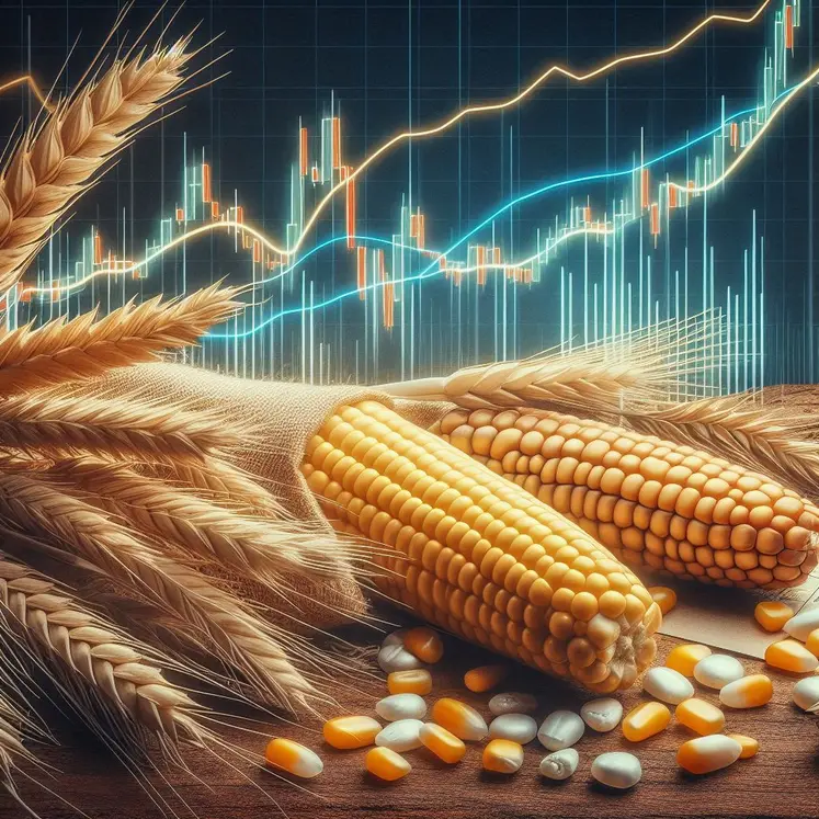 Image de céréales et courbes d'évolution de prix, générée par l'IA.