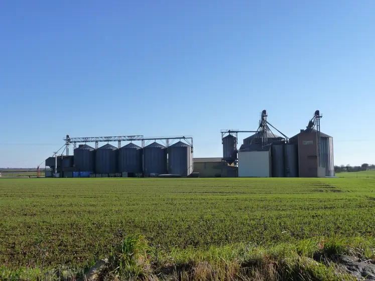 Silos de stockage au milieu d'un champ.