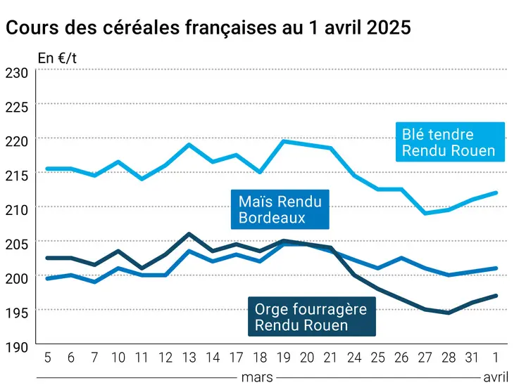 Graphique prix blé orge maïs France du 1er avril 2025