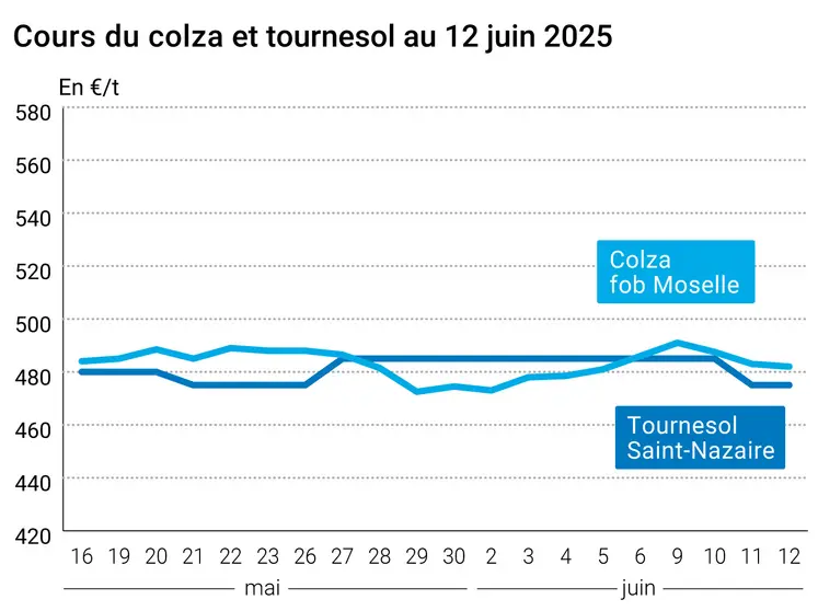 Graphique prix colza tournesol France au 12 juin 2025