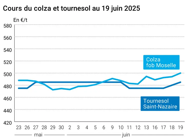 Graphique prix colza tournesol France du 19 juin 2025