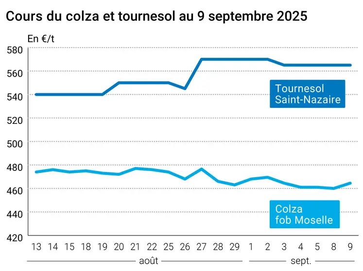 Prix du colza rendu Rouen et du tournesol rendu Saint Nazaire