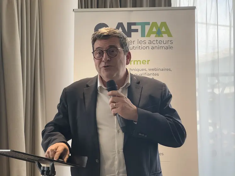 Laurent Berthellier, directeur des marchés de Feed Alliance, lors de la session Matières premières organisée par l’Aftaa, le 10 décembre à Nantes.