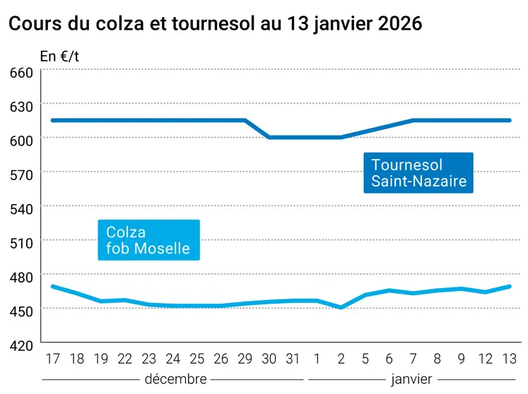 Graphique prix colza tournesol France au 13 janvier 2026  