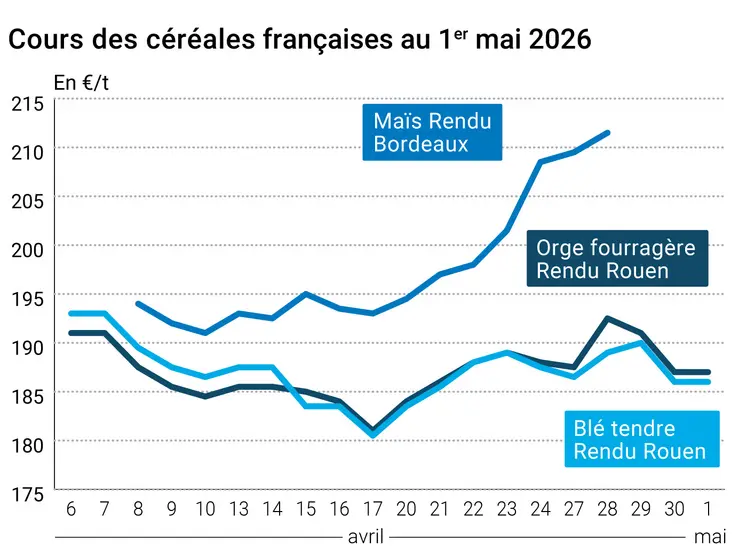 Prix blé orge maïs France au 1er mai 2026
