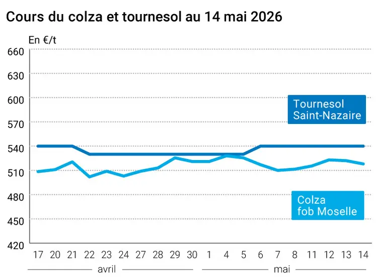 Graphique prix colza tournesol France au 14 mai 2026 