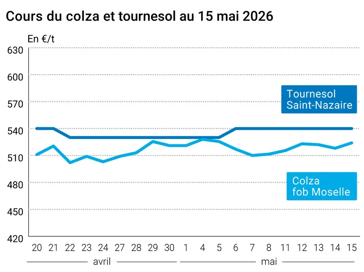 Graphique prix colza tournesol France au 15 mai 2026 