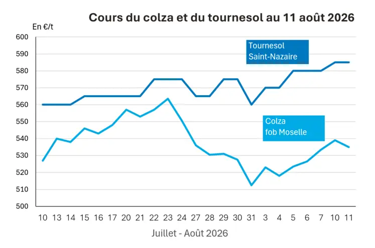 Graphique prix colza tournesol France au 11 août 2026