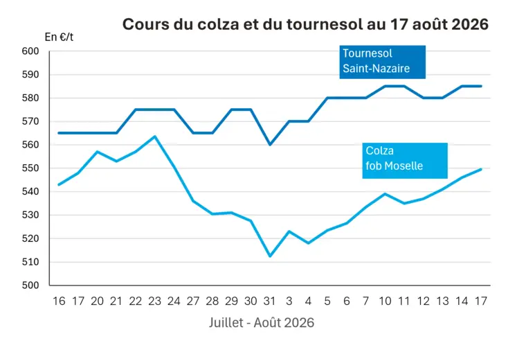 Graphique prix colza tournesol France au 17 août 2026 