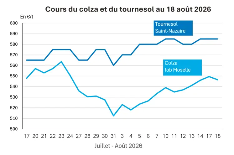 Graphique prix colza tournesol France au 18 août 2026