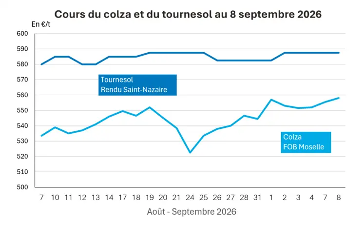 Graphique prix colza tournesol France au 8 septembre 2026 