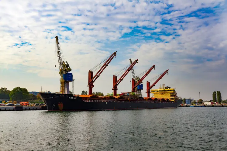 Vraquier céréalier en chargement sur un port