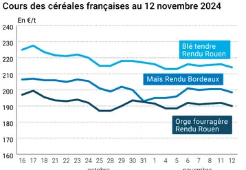 Graphique cours céréales françaises au 12 novembre 2024