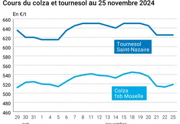 Graphique cours oléagineux françaises au 25 novembre 2024