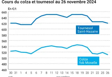 Graphique cours oléagineux françaises au 26 novembre 2024