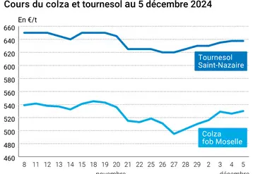 Graphique cours oléagineux France au 5 décembre 2024