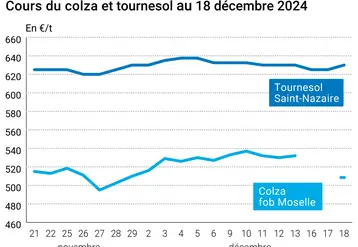 Graphique cours oléagineux français au 18 décembre 2024