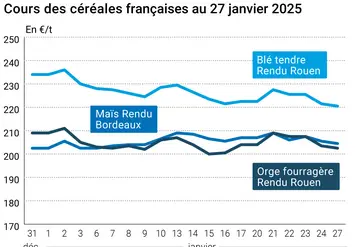 Graphique prix blé orge maïs France au 27 janvier 2025