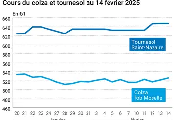 Graphique prix colza tournesol France au 14 février 2025