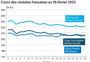 Graphique prix blé orge maïs France au 28 février 2025