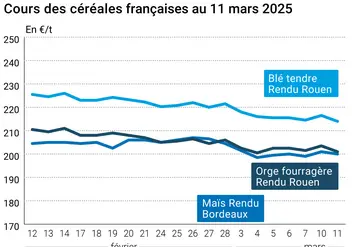 Graphique prix blé orge maïs France du 11 mars 2025