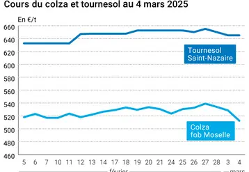 Graphique prix colza tournesol France au 4 mars 2025