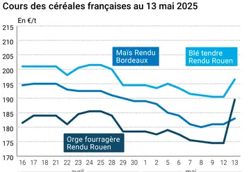 Graphique prix blé orge maïs France du 13 mai 2025