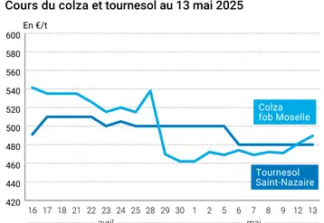 Graphique prix colza tournesol France du 13 mai 2025