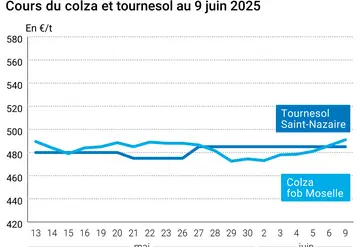 Graphique prix colza tournesol France au 9 juin 2025