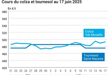 Graphique prix colza tournesol France au 17 juin 2025